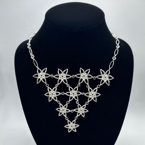 Vintage Givenchy Silver Tone Floral Necklace #173‎
